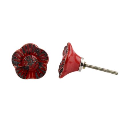 Red Daffodils Ceramic Etched Drawer Knob